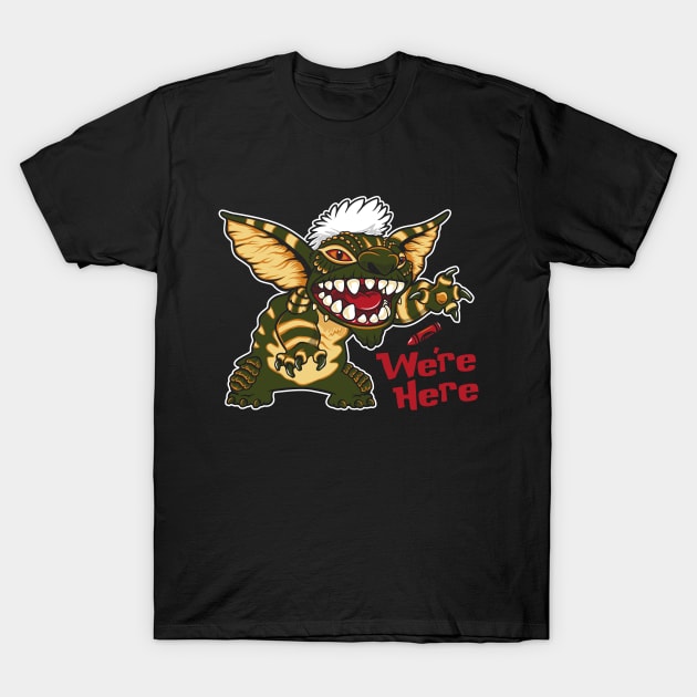 We're Here - Gremlins - Stripe - Stitch - 80's Cult Movie T-Shirt by Nemons